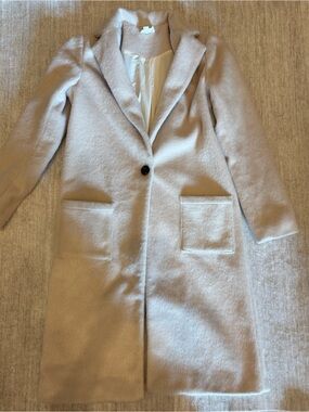 Everly Beige Long Wool-Blend Coat - Classic Single-Button Design Size Small